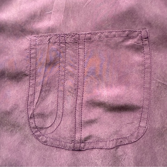 Vintage Pura Seta Italian Purple Silk Short Sleeve Button Down Medium - Picture 7 of 10